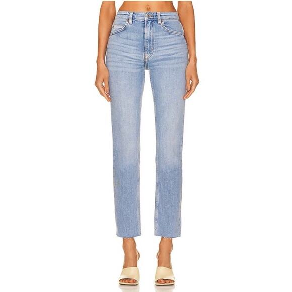 Re/Done Denim - RE/DONE 70s Originals Straight Jeans Sanded Blue Denim Raw Hem Boho Size 30